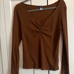 Old Navy Brown Ruched Long Sleeve Blouse